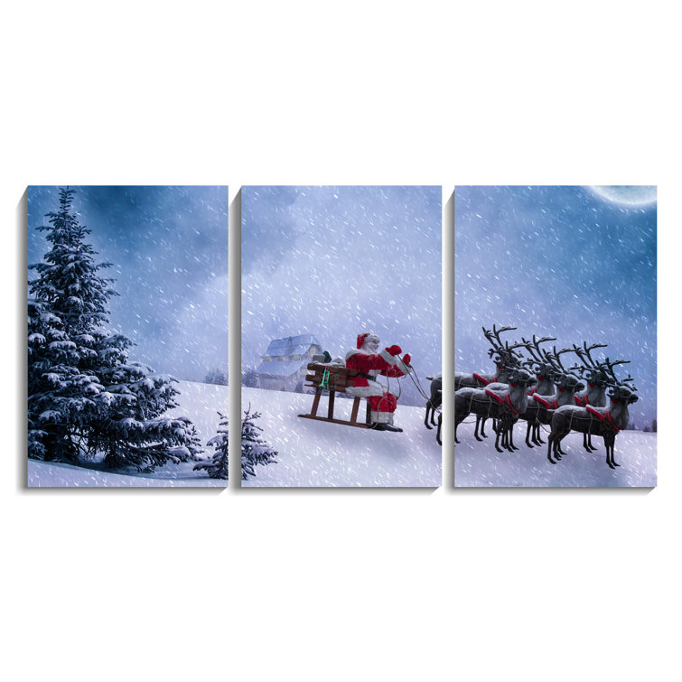 The Holiday Aisle® 3 Piece Merry Christmas Canvas Wall Art Christmas